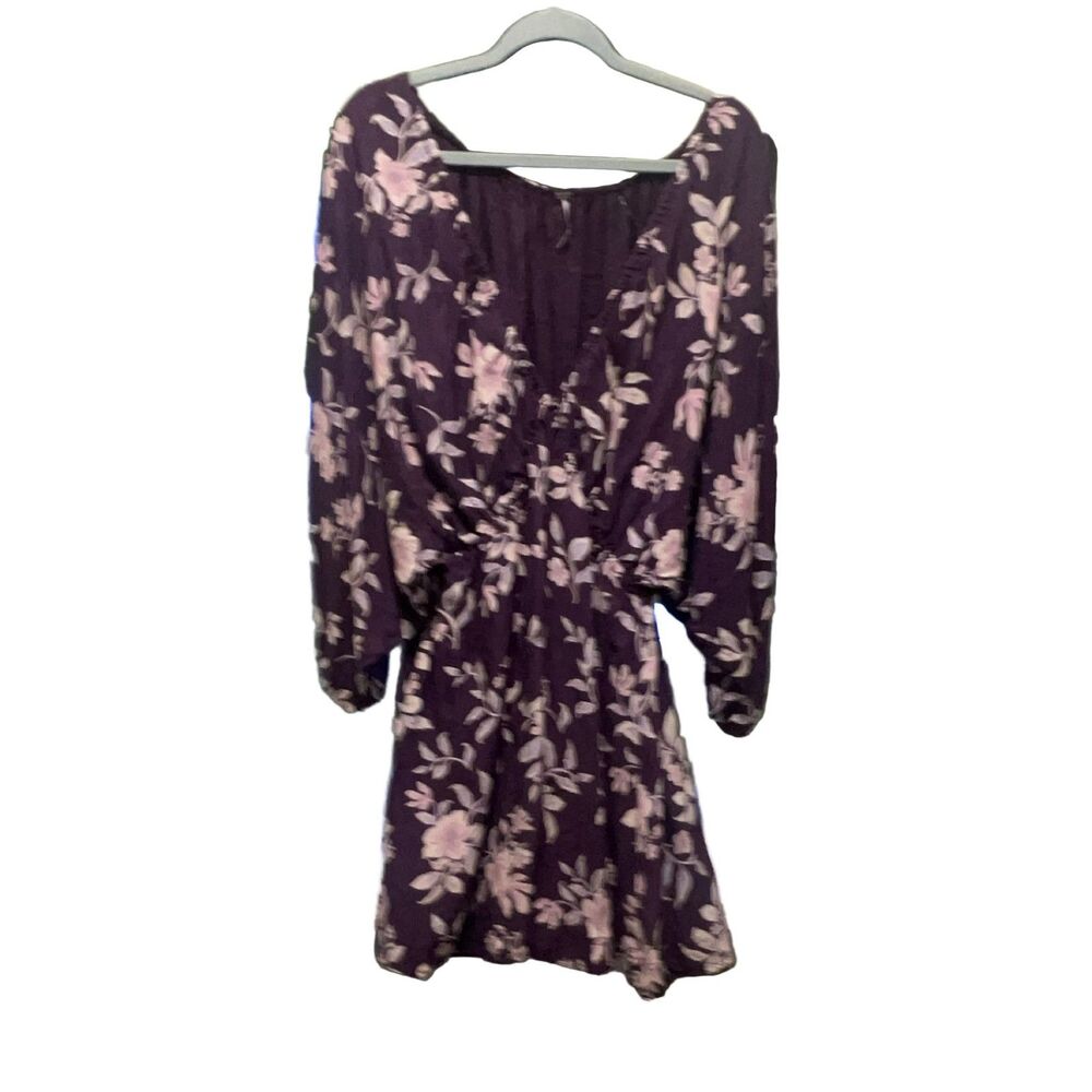 Free People Floral Print Mini Dress OB1749688 Women's XL Purple Pink Linen